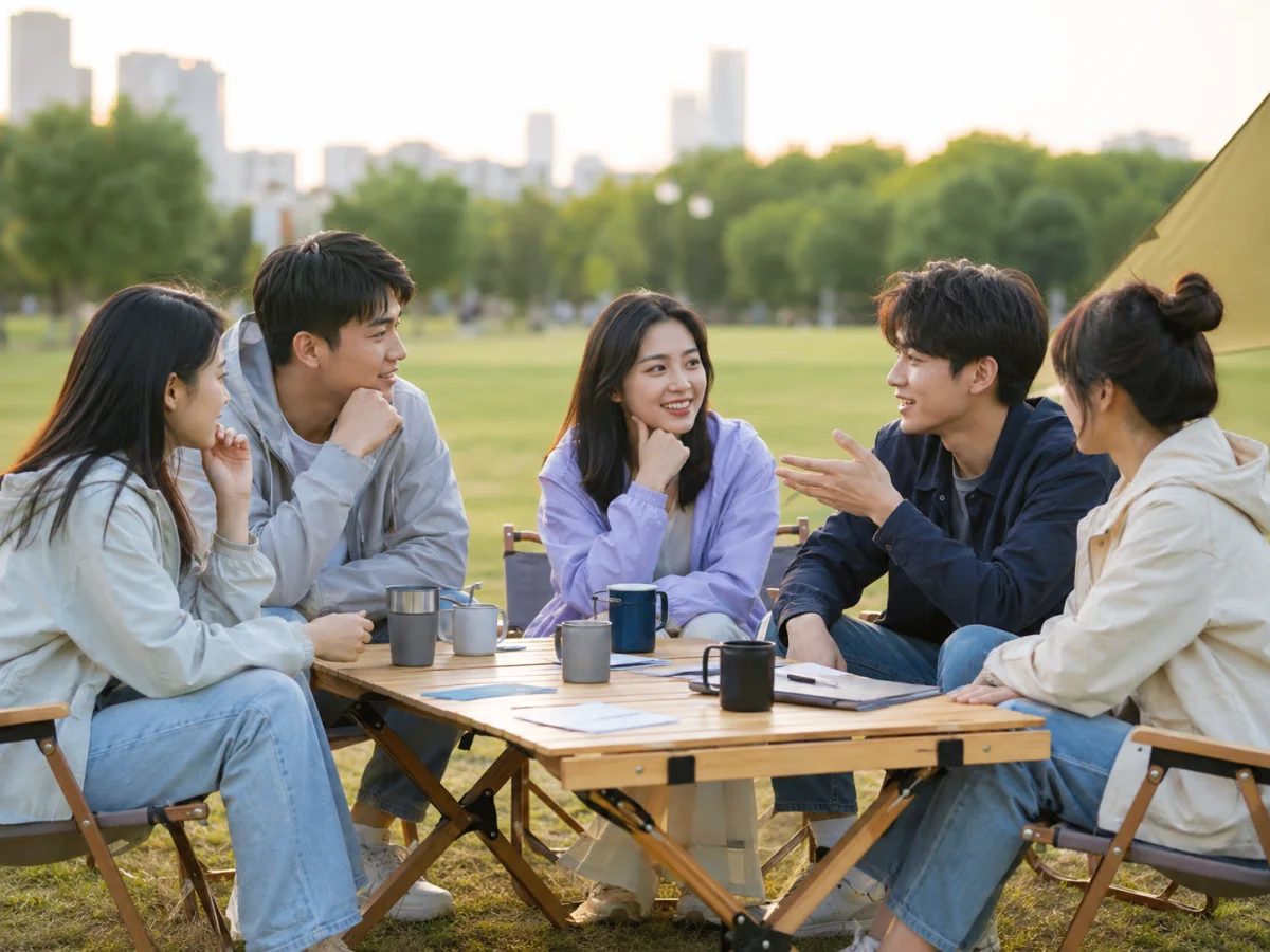 年轻人参加户外活动并自然交流